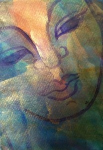 Radiant Buddha,acrylic on paper 3"x 5", 2012, Tejal Murray