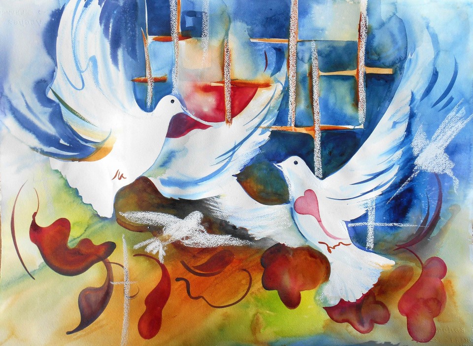 White Doves Watercolor